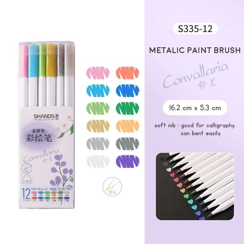 Shands Metallic Pen Series Brush or Marker Set 12pc Spidol Warna  Convallaria