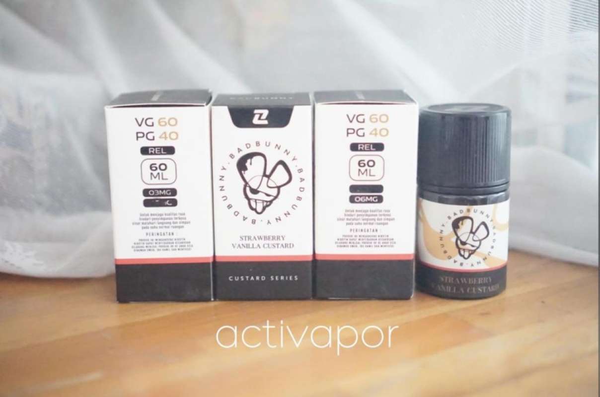 Jual Badbunny Strawberry Vanilla Custrad 3mg 6mg 60ml Liquid Vape Bad Bunny  - 3mg Di Seller Activapor - Kalideres, Kota Jakarta Barat | Blibli