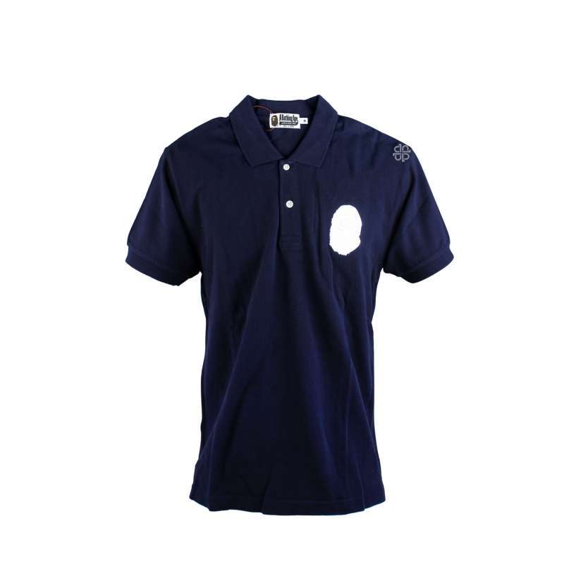 A Bathing Ape Large Ape Head Polo Shirt in Navy Blue