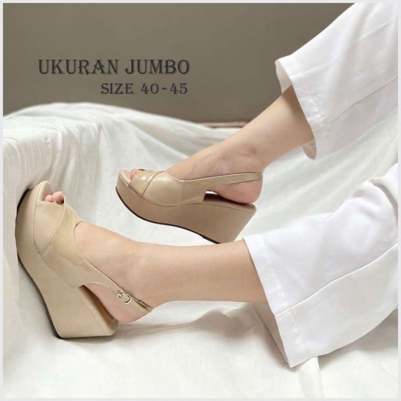 Promo Bossindo ALona Alexis Beige Wedges Big Size 41 42 43 44