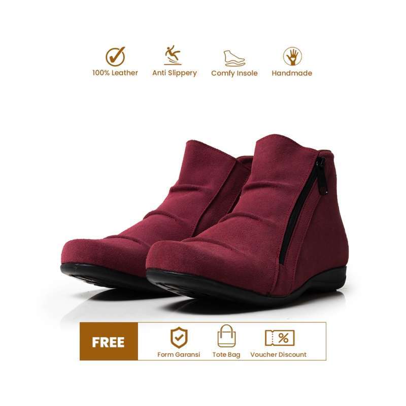 Mivasol Sepatu Boots Wanita Suede Misty Flat Maroon
