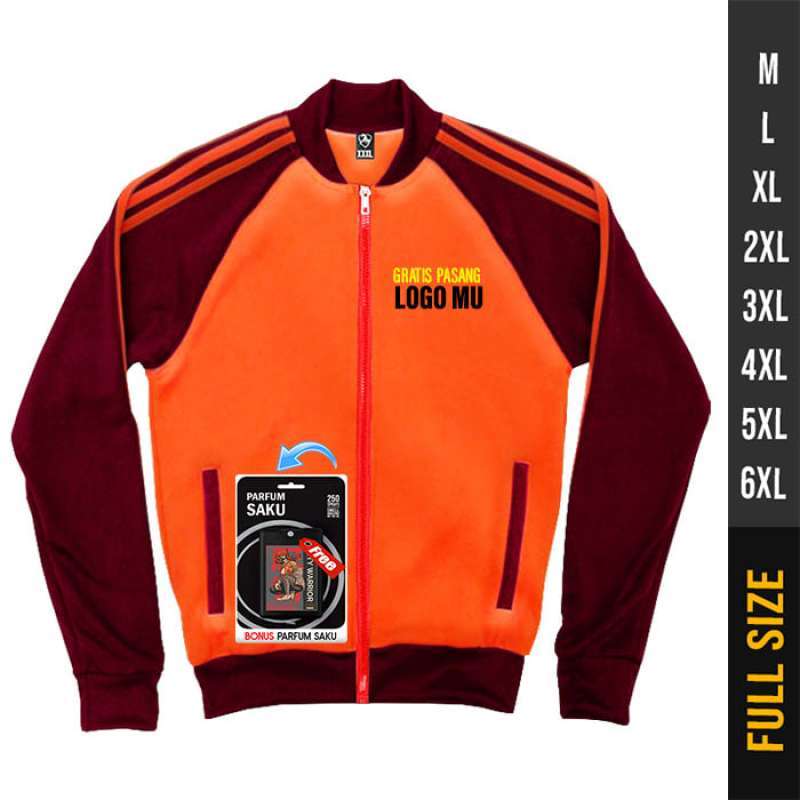 JAKET OLAGRAGA JUMBO ORANYE STRIP ORANYE KOMBINASI MAROON M 6XL JAKET TRACKTOP POLOS KOMBINASI