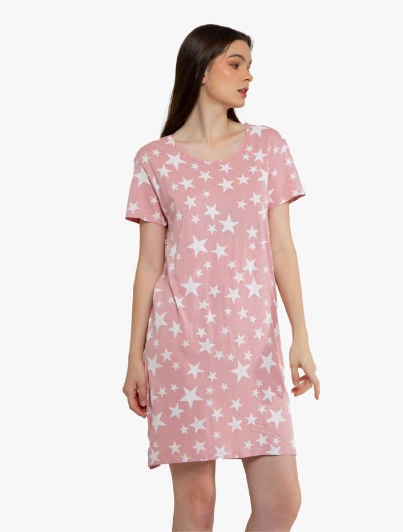 Promo M S Baju Tidur Wanita Cotton Modal Star Print Nightdress