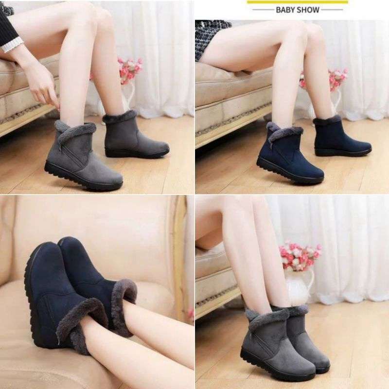 Snow Boots Flat Slip On Boots GST Sepatu Musim Dingin Winter Boots