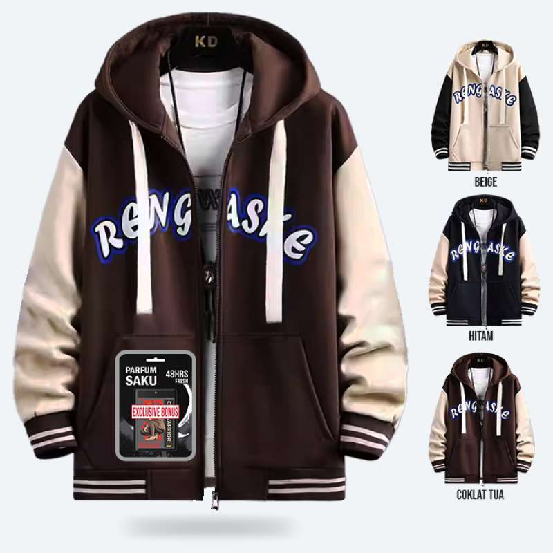 Jaket Hoodie Pria RENGASKE Coklat Tua Hoodie zipper pria Jumbo
