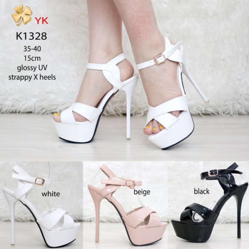YKshoes 1328 strappy X heels 15cm sepatu hak tinggi tali wanita gudang
