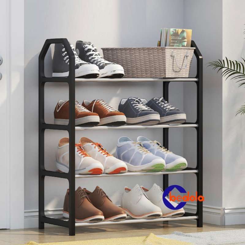 Bedola rak sepatu 4 susun putih tempat sepatu sandal portable rak sandal serbaguna