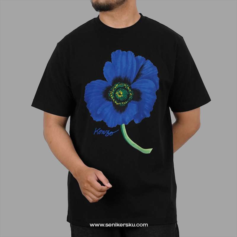 Promo Kenzo Print Blue Flower Black Tee 100 Authentic Diskon 6