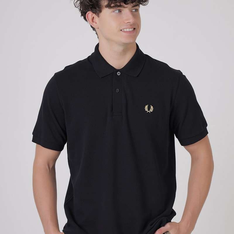 FRED PERRY Men The Original Tennis Polo Shirt in Black Champagne