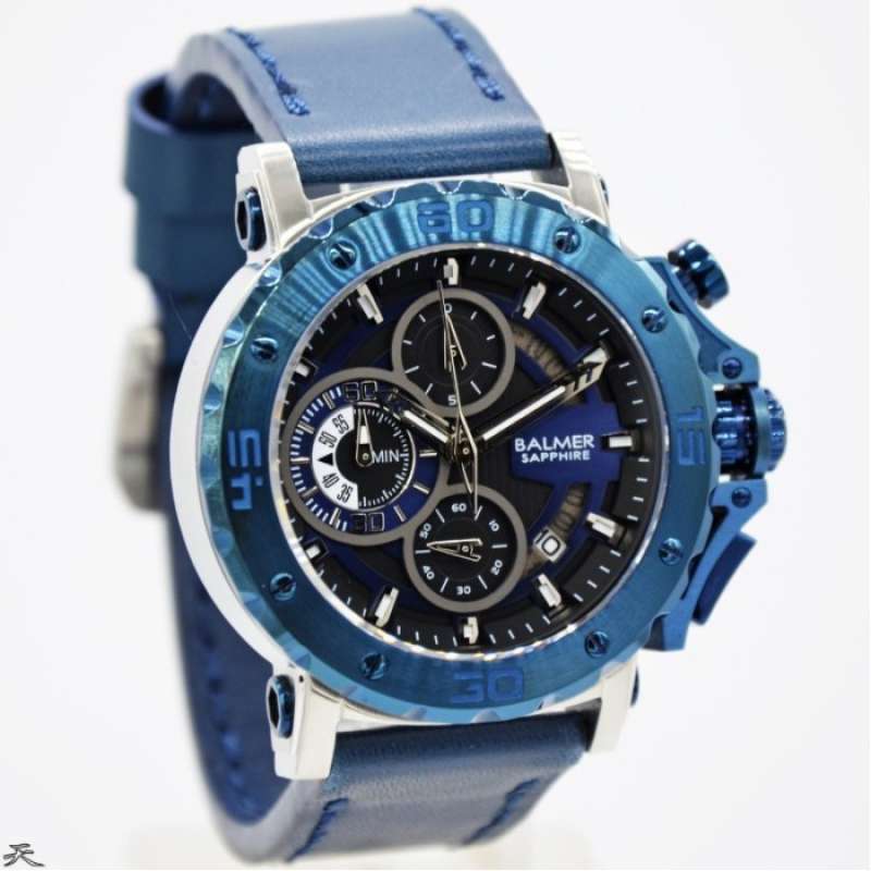 Original 100 Jam Tangan Pria Balmer 7975 B.7975 B 7975MC Blue silver Kulit Chonograph Sapphire Garansi Resmi 2 Tahun
