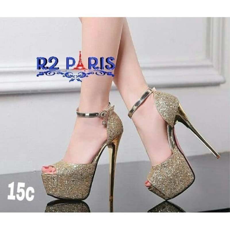 Jual Gratis Ongkir Jual Sepatu High Heels Straps Wanita Glitter