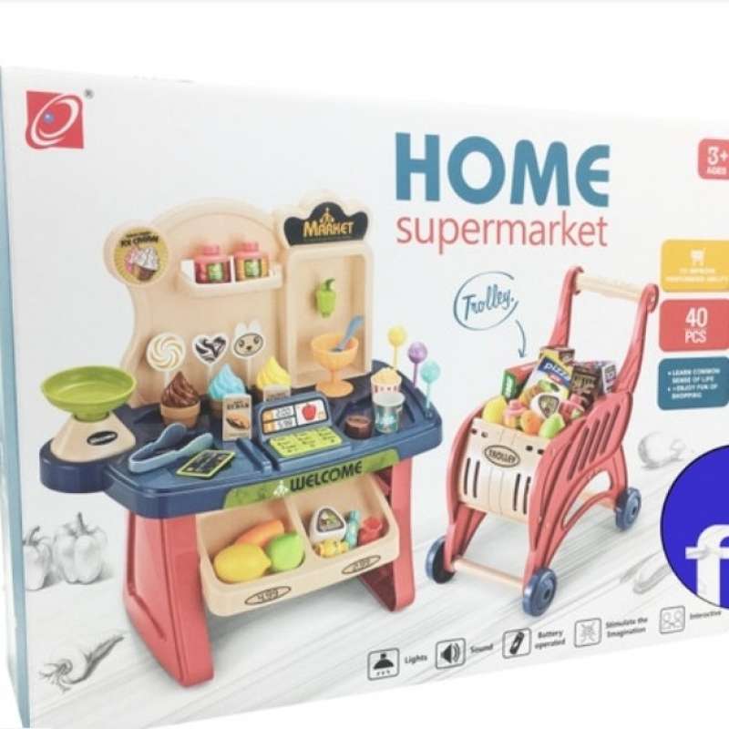 Jual Mainan Anak Home Supermarket Fun 2in1 Play Set Trolley