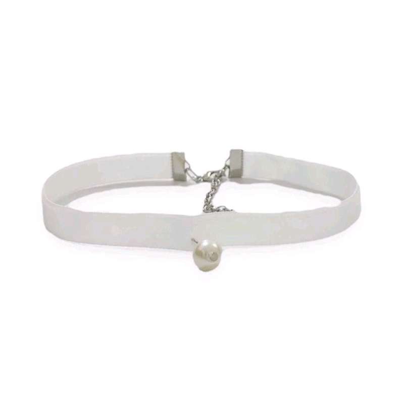 Jual White Velvet Choker With A White Pearl Kalung Korea Pita