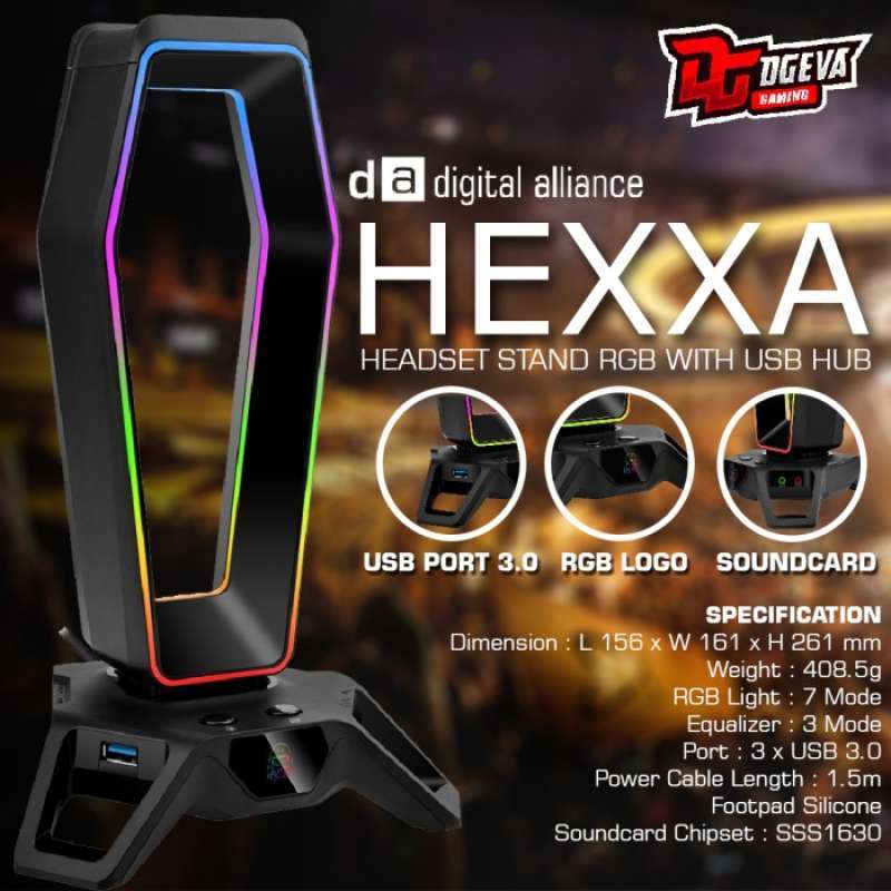 Digital Alliance Hexxa Rgb Headset Stand With Usb Hub And Soundcard