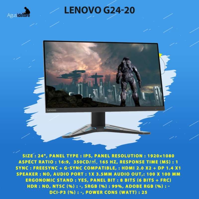 Écran Gaming Lenovo G24-20 23,8 FHD (Fast IPS, 144Hz, 0.5ms, G-Sync)