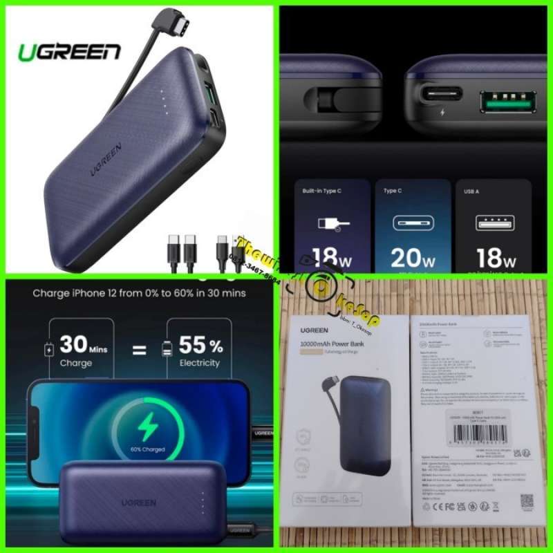 UGREEN PB172 10,000MAH PD 20W PORTABLE POWERBANK WITH BUILT-IN