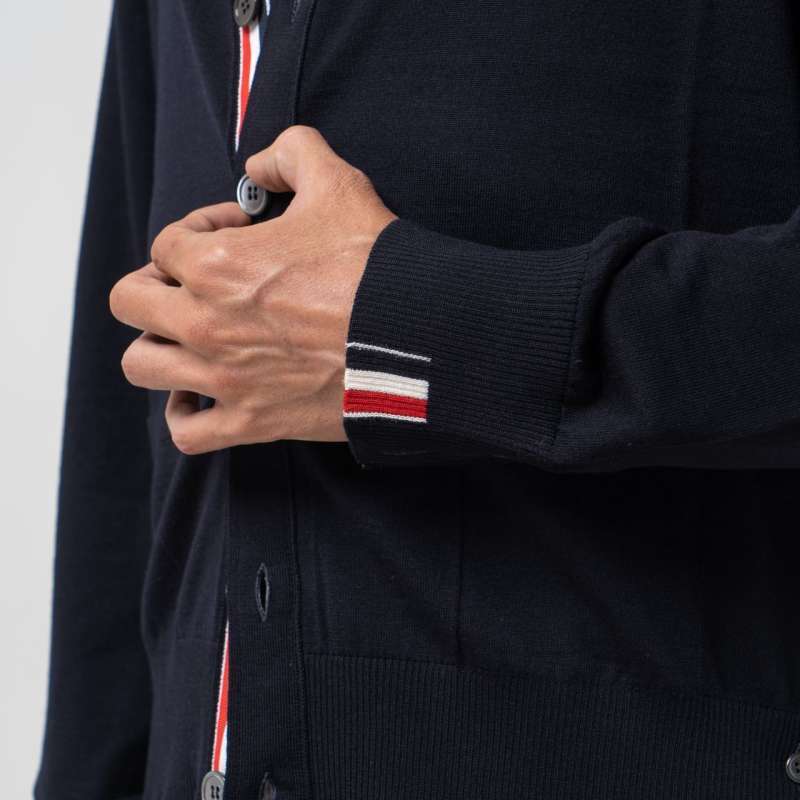 Thom Browne Stripe Relaxed V-Neck Cardigan Navy