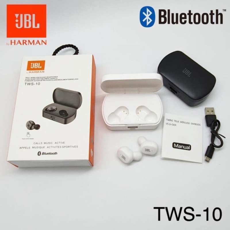 Jual Handsfree Headset Earphone Bluetooth Wireless JBL TWS 10 Bass