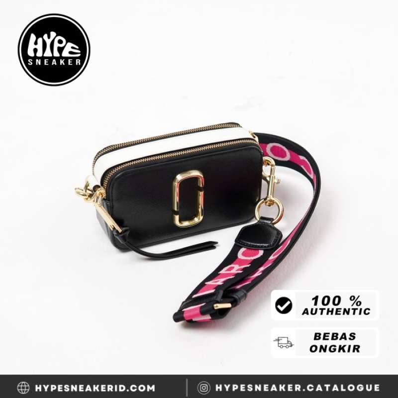 Jual Tas MARC JACOBS SNAPSHOT WHITE BLACK PINK STRAP 18X10X6CM