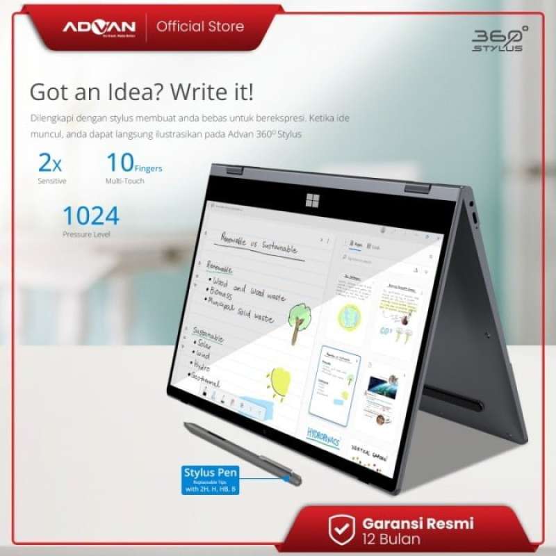 LAPTOP ADVAN 360 Stylus in GB SSD 256 GB Touchscreen Intel core i5