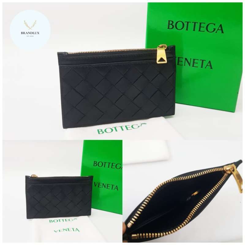 Jual Bottega Veneta Card Wallet Zip Black Ghw - 100