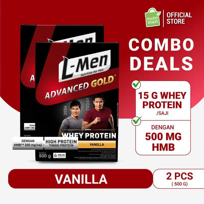 Promo Twin Pack : L-men Advance Gold Vanilla 500g Dengan 500mg Hmb - 15g  Whey Protein - 14 Serving - Dilengkapi Bcaa, L-glutamine & L-carnitine  Diskon 17% Di Seller Nutrimart Health Flagship