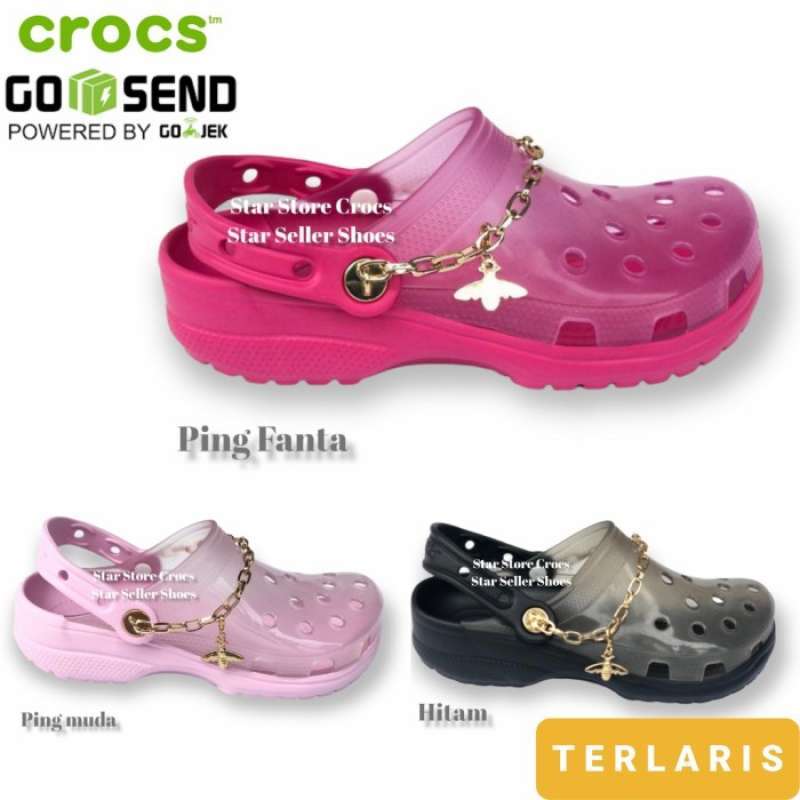 Sandal Crocs Wanita Clasic Jelly Chain Original