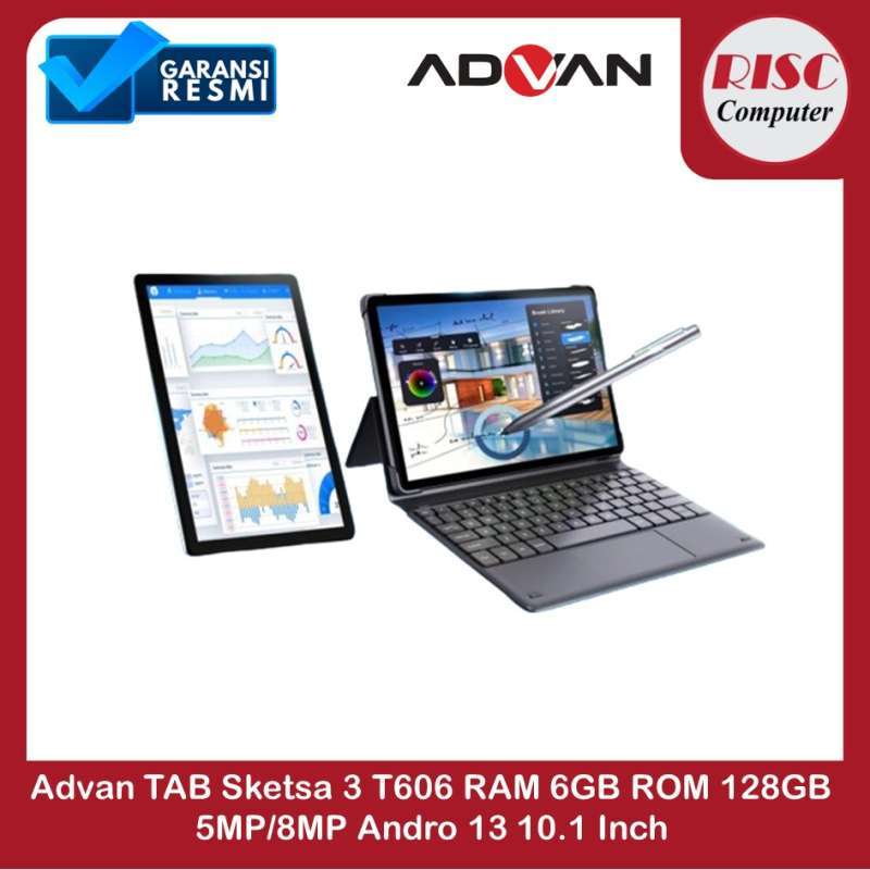 Advan TAB Sketsa 3 dengan Layar HD 10.1 dan RAM 6GB, Penyimpanan 128GB, dan Android 13. Ideal untuk Pengguna Aktif dan Produktivitas Sehari-hari