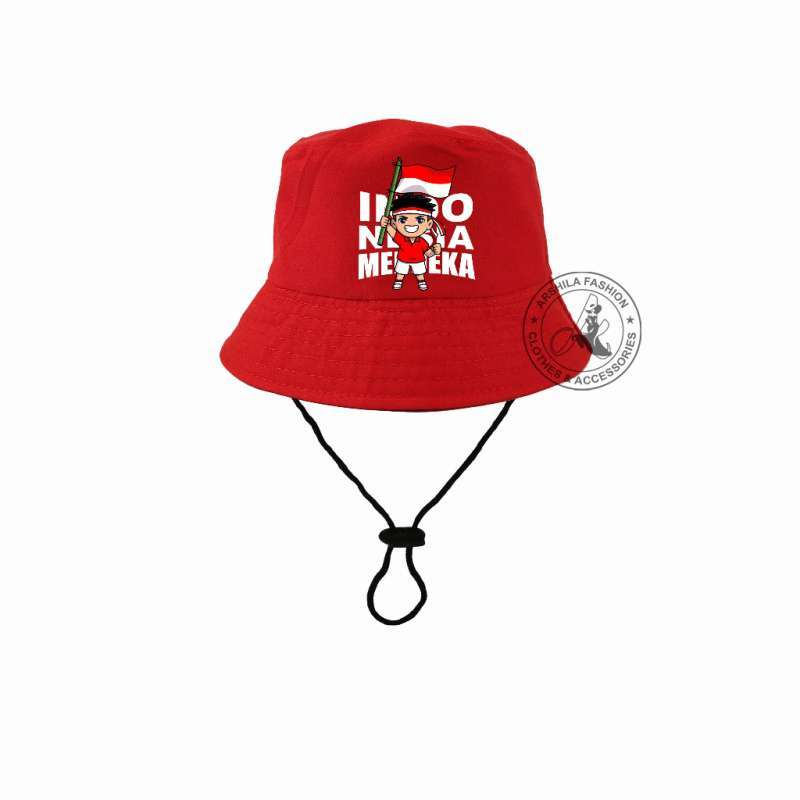 VERISH Topi bucket Anak Laki Laki Perempuan Warna Merah sablon Indonesia  HUT RI