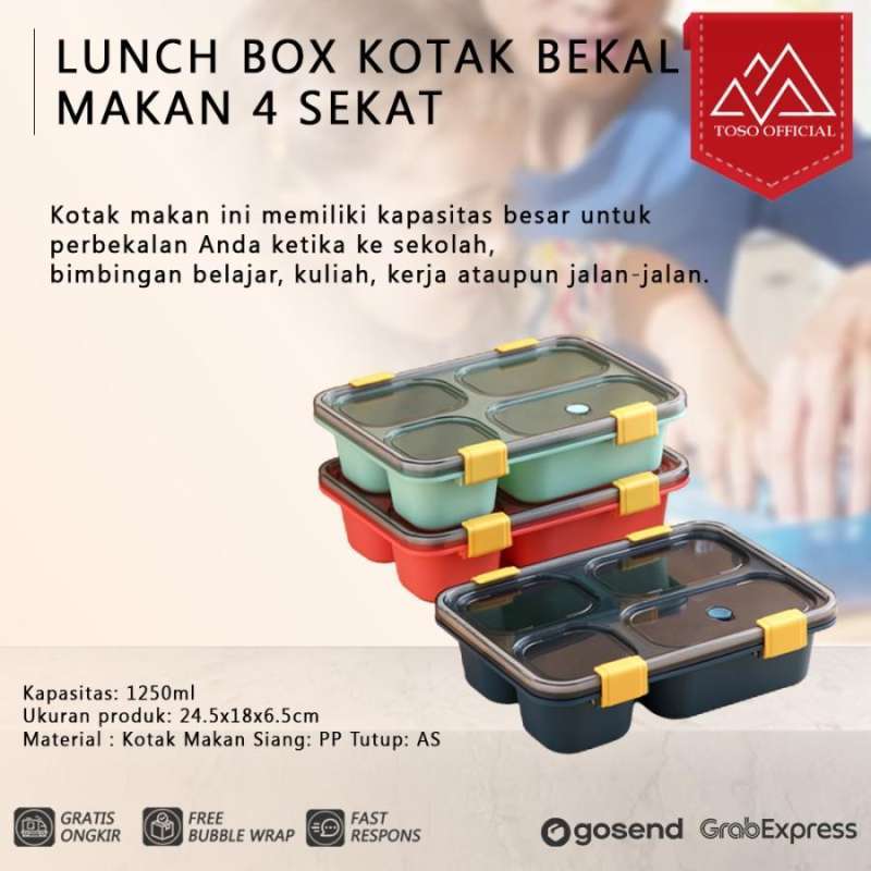 KOTAK MAKAN BEKAL LUNCH BOX GRID 4 SEKAT BENTO BOX ANTI TUMPAH BPA FRE