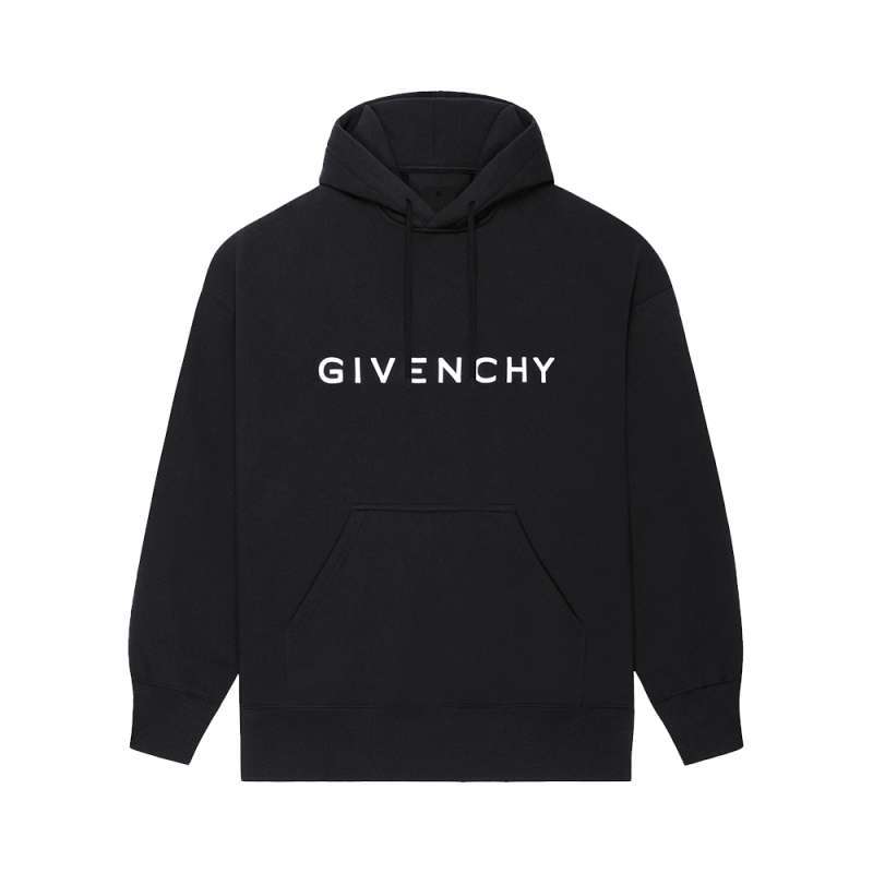 Givenchy White Logo Print Hoodie Black