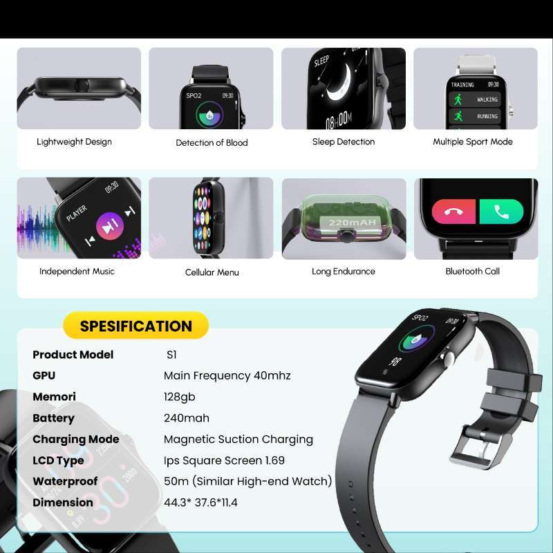 Jual Smartwatch S1 Jam Tangan Sport Digital Support IOS Android