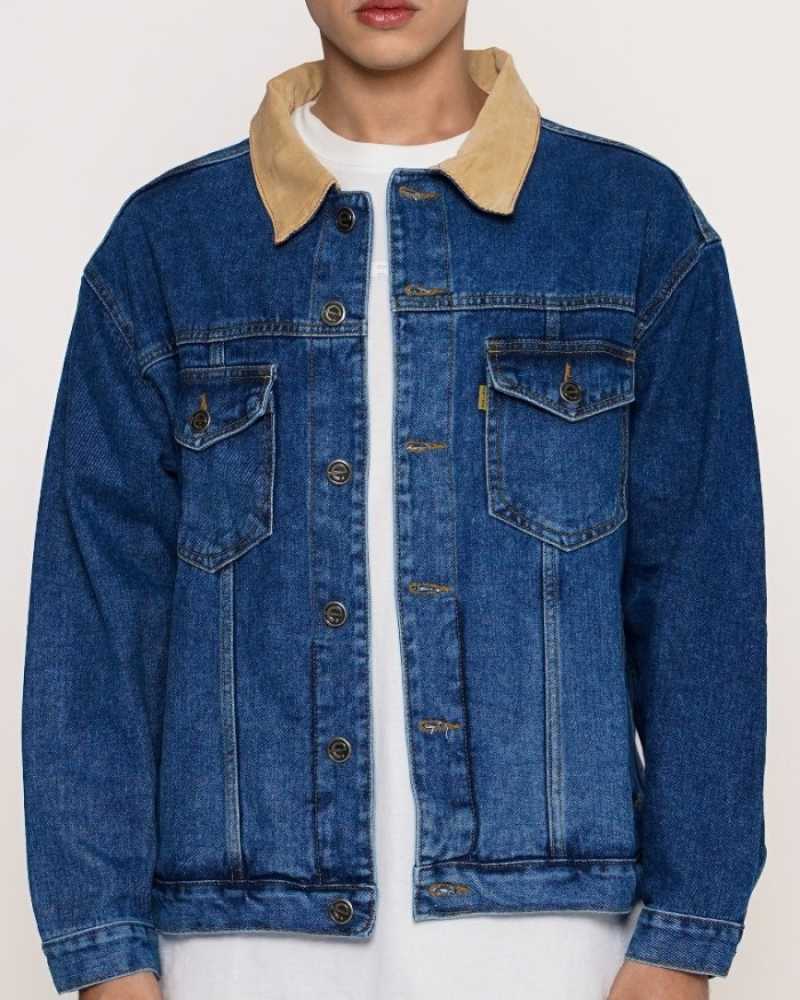 Promo Outerwear Unisex Erigo Denim Jacket Corduroy Collar Nara