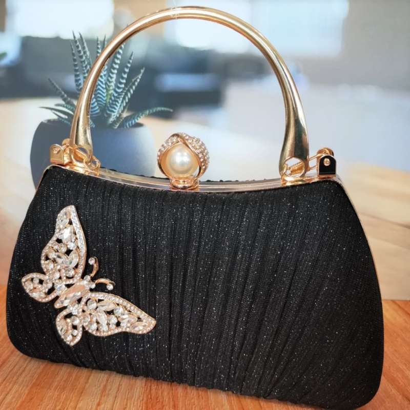 Tas Pesta Import Kondangan Wanita Kristal Glitter Mewah Murah Kupu Kupu Kain Swarovski 7088210 11