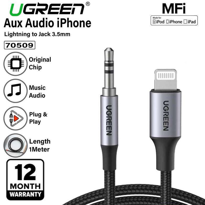 Ugreen 70509 MFI Lightning to Jack Audio AUX Cable 100cm Kabel Data  Original