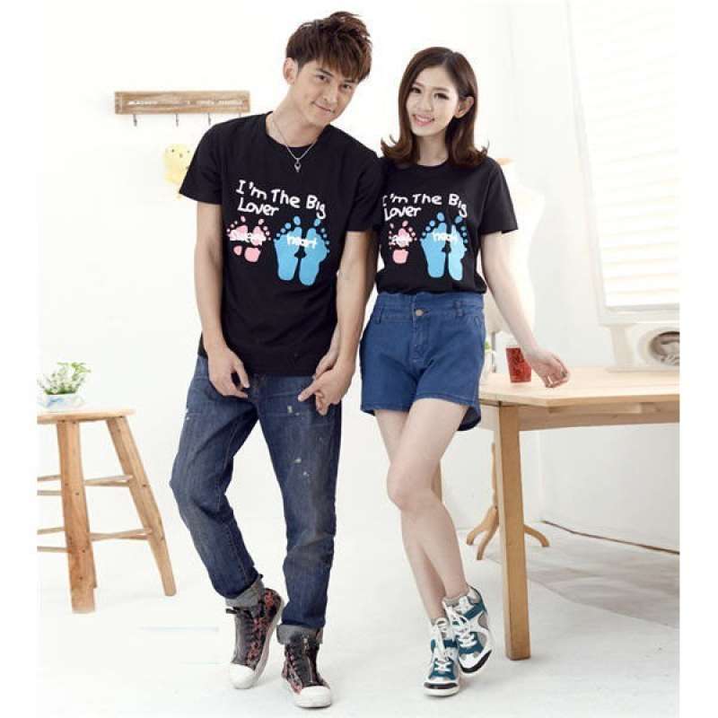 Jual Kaos Couple Pasangan Kembar Kapelan Pacar Baju Telapak Hitam