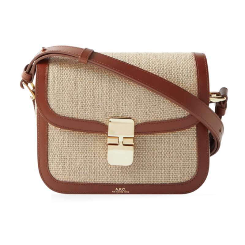 Jual A.P.C Grace Small Woven Shoulder Bag Natural Hazelnut Brown