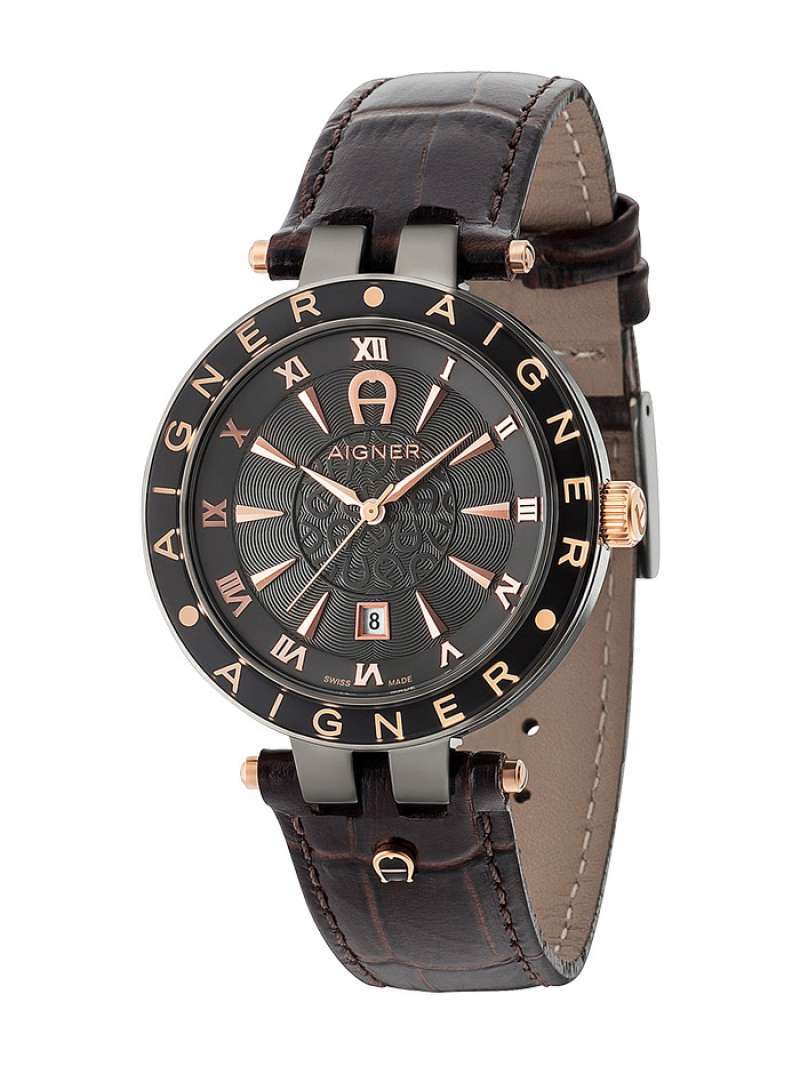 Promo AIGNER A35137 Murano Jam Tangan Pria Black Brown Swiss