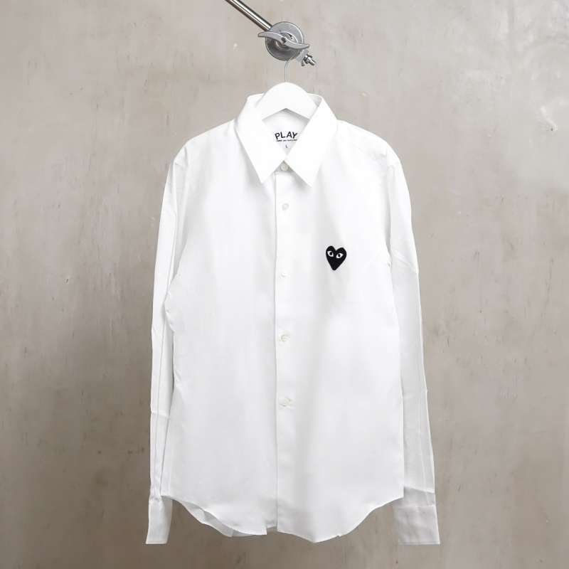 Jual Kemeja CDG PLAY BLACK HEART WHITE LONG SHIRT 100 ORIGINAL di