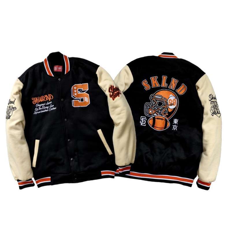 Promo JAKET VARSITY BASEBALL ORIGINAL FULL BORDIR VIN CLUB BLACK
