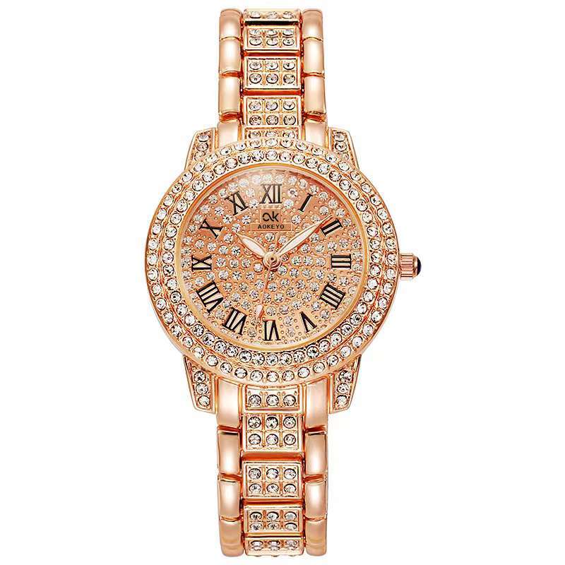 F008 Jam Tangan Wanita Diamond Rose Gold Analog Fashion Casual Women Strap  Steel Quartz Watch Tahan Air Jam Tangan Cewek