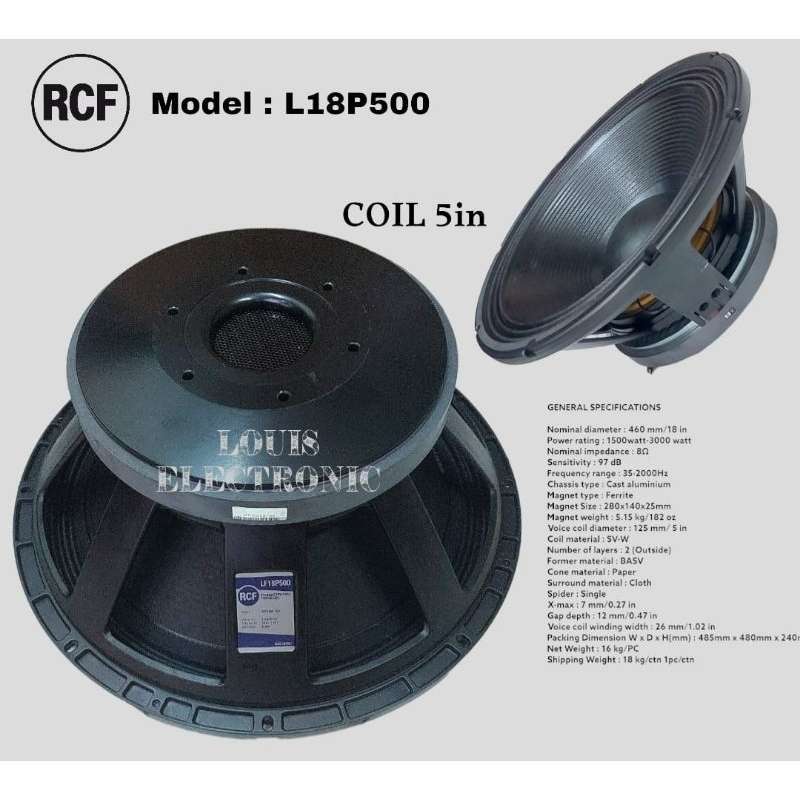 Speaker Komponen RCF L18P500 18P500 18 Inch Coil Inch Speaker Subwoofer