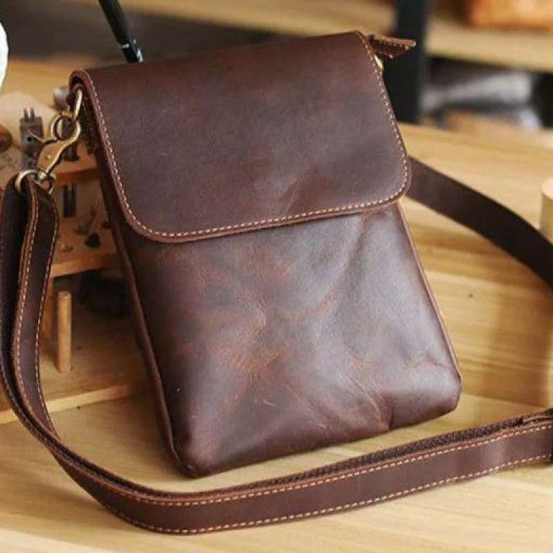 GST Tas Selempang Kulit Crazy Horse Sling Bag Pria Tas Kulit Asli