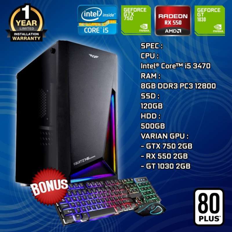 Promo Terlaris Pc Gaming Rakitan Core I5 3470 Ram 8Gb Rx 550 2Gb