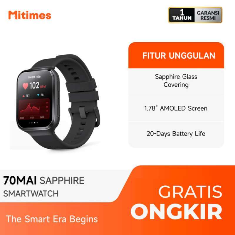 70mai Sapphire Smartwatch GPS Sport Tracker Heart Rate Monitor IP68
