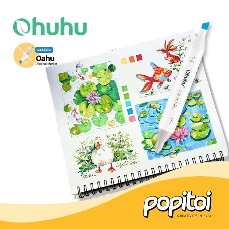 OHUHU Oahu 120 Colors Dual Tip (Fine Chisel) Alcohol Art Markers