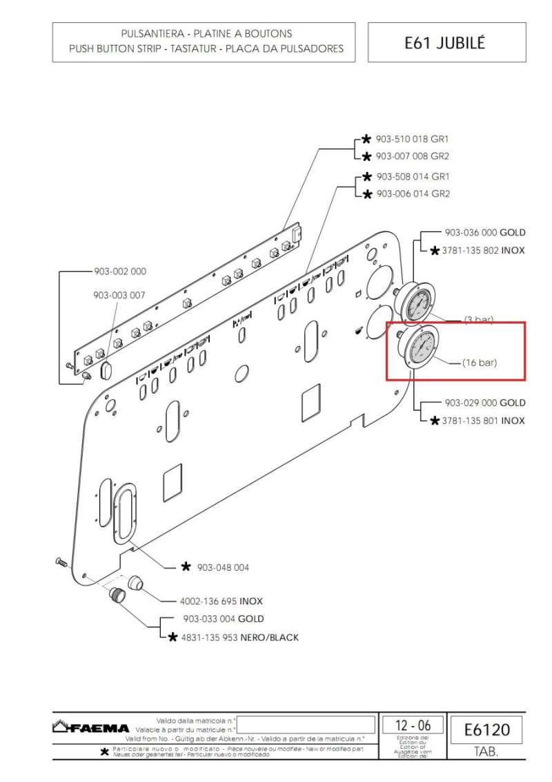 Original Faema E61 Legend Group Head Pressure Gauge Manometer