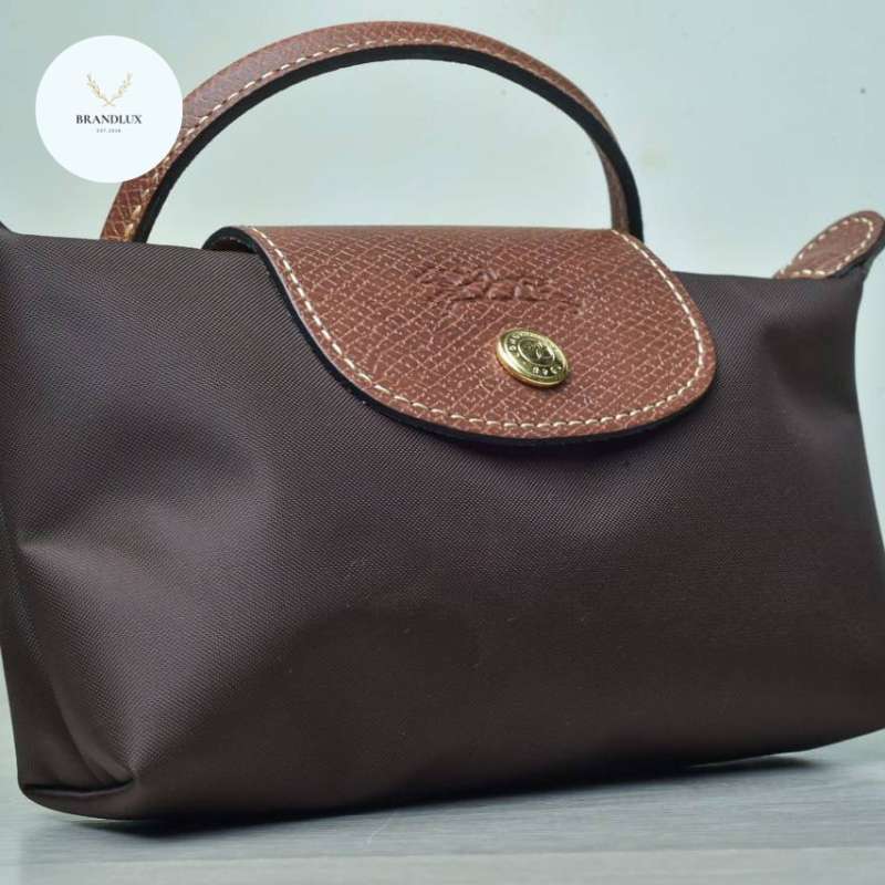 Longchamp Le Pliage Original Pouch With Handle Brown 100 Authentic