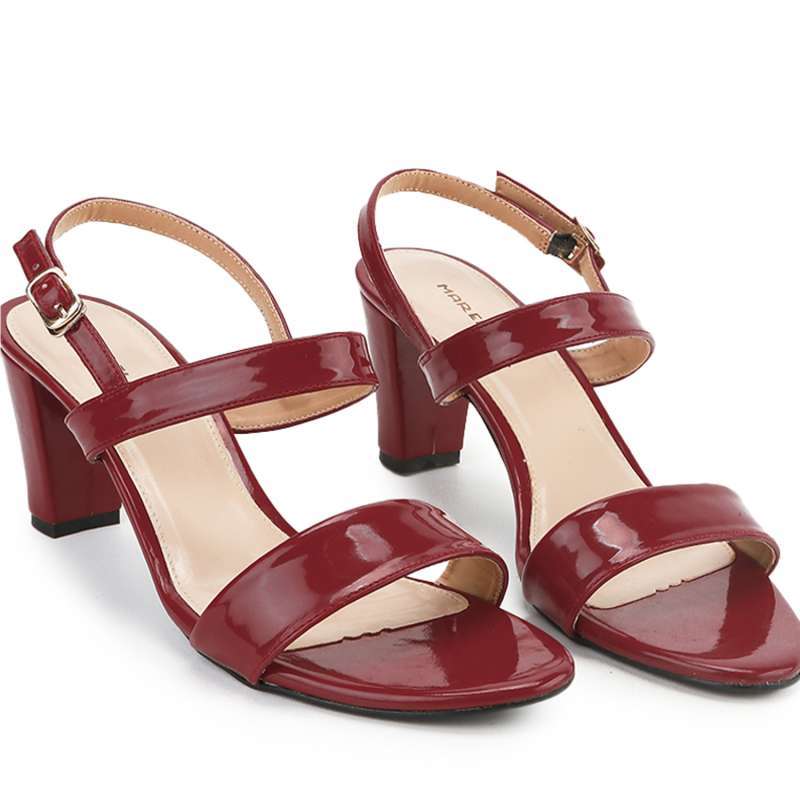 Open Toe Heels Red Strappy Low Heels Marelli Sandal Sepatu