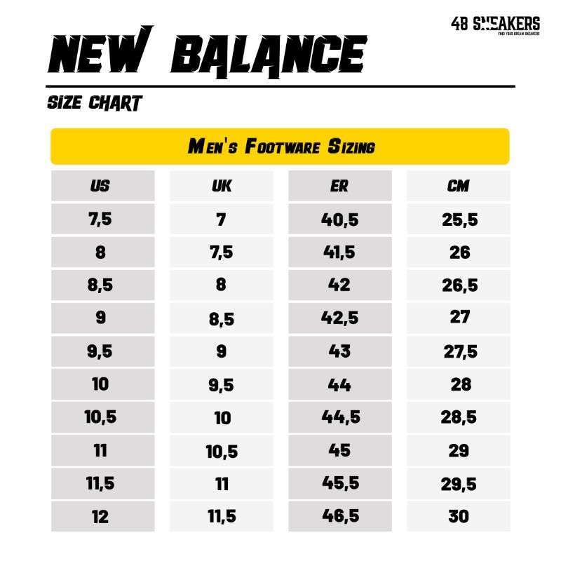 New balance 997 size chart outlet